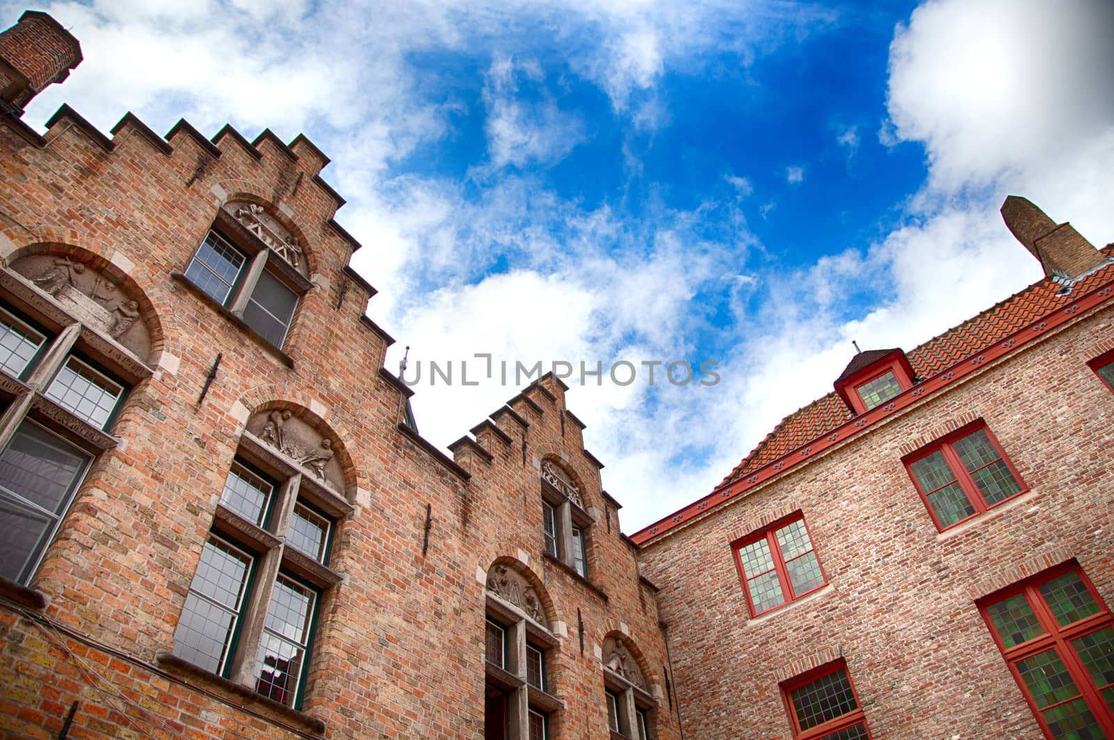 House typical of bruges, detail of medieval houses, tourism in Belgium, Europe