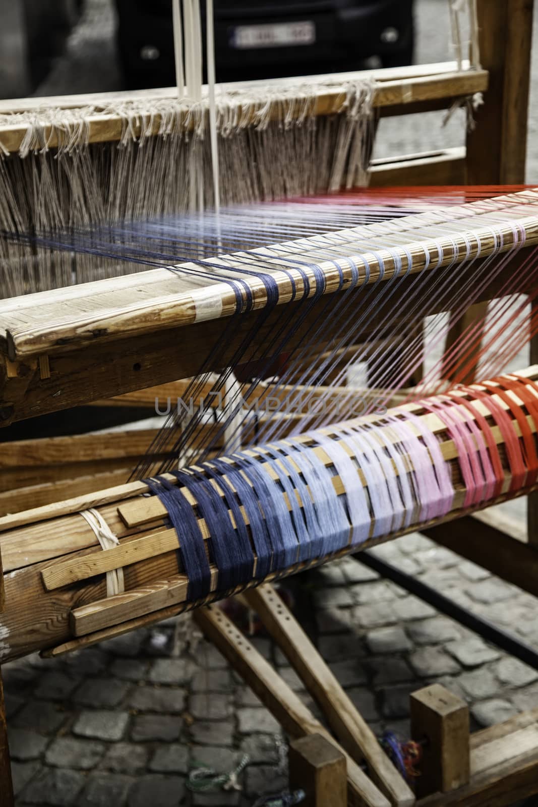 Old artisan loom, detail of old hand-woven