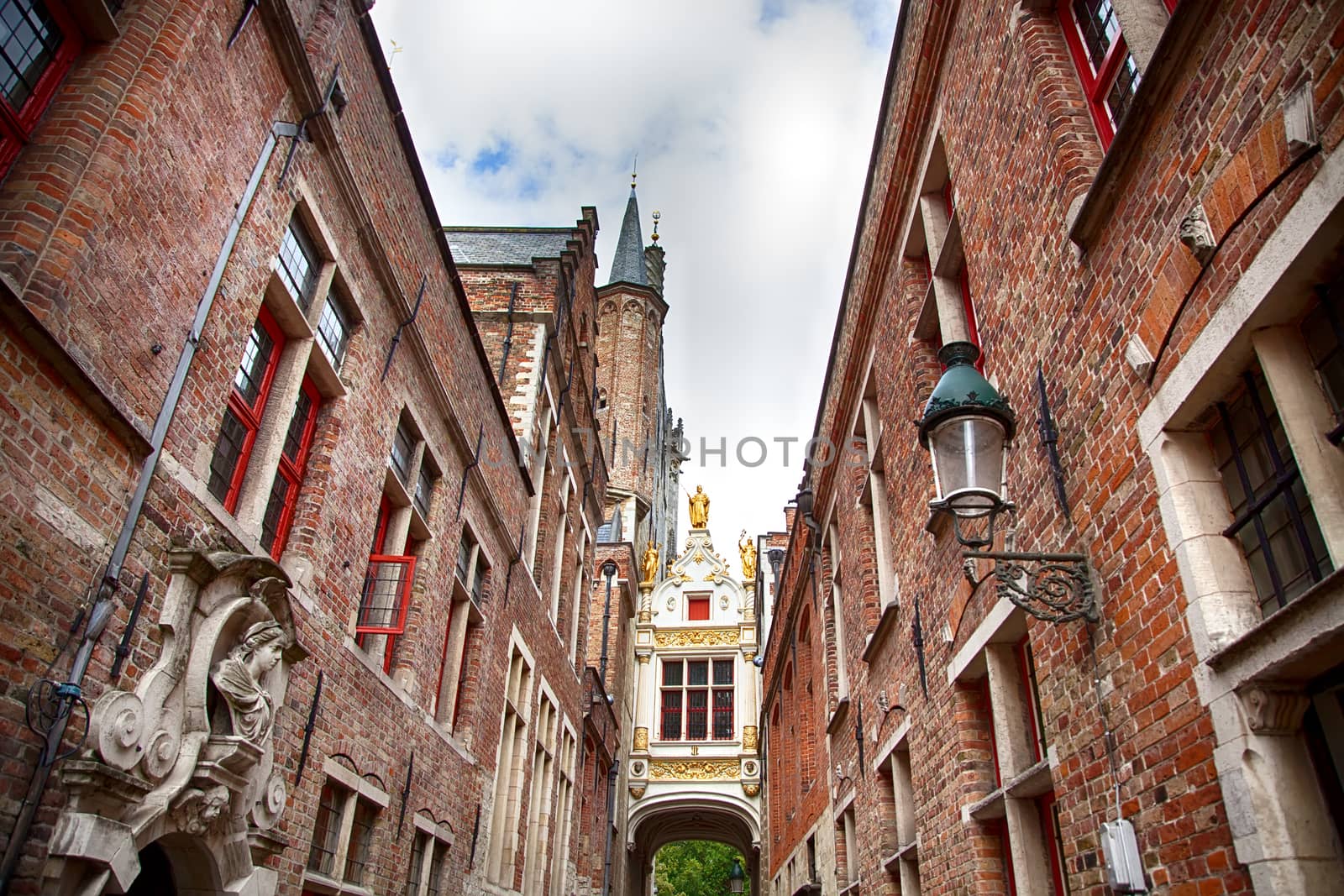 House typical of bruges, detail of medieval houses, tourism in Belgium, Europe