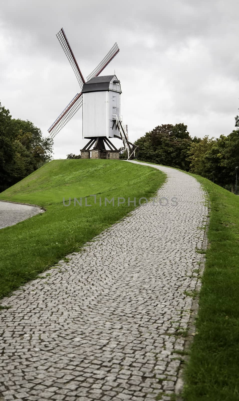 Old mill in Bruges, detail of windmill, world heritage site