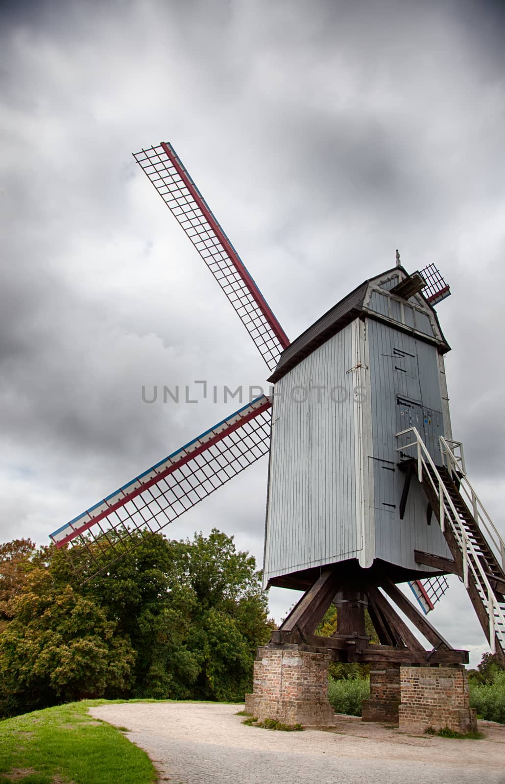 Old mill in Bruges, detail of windmill, world heritage site