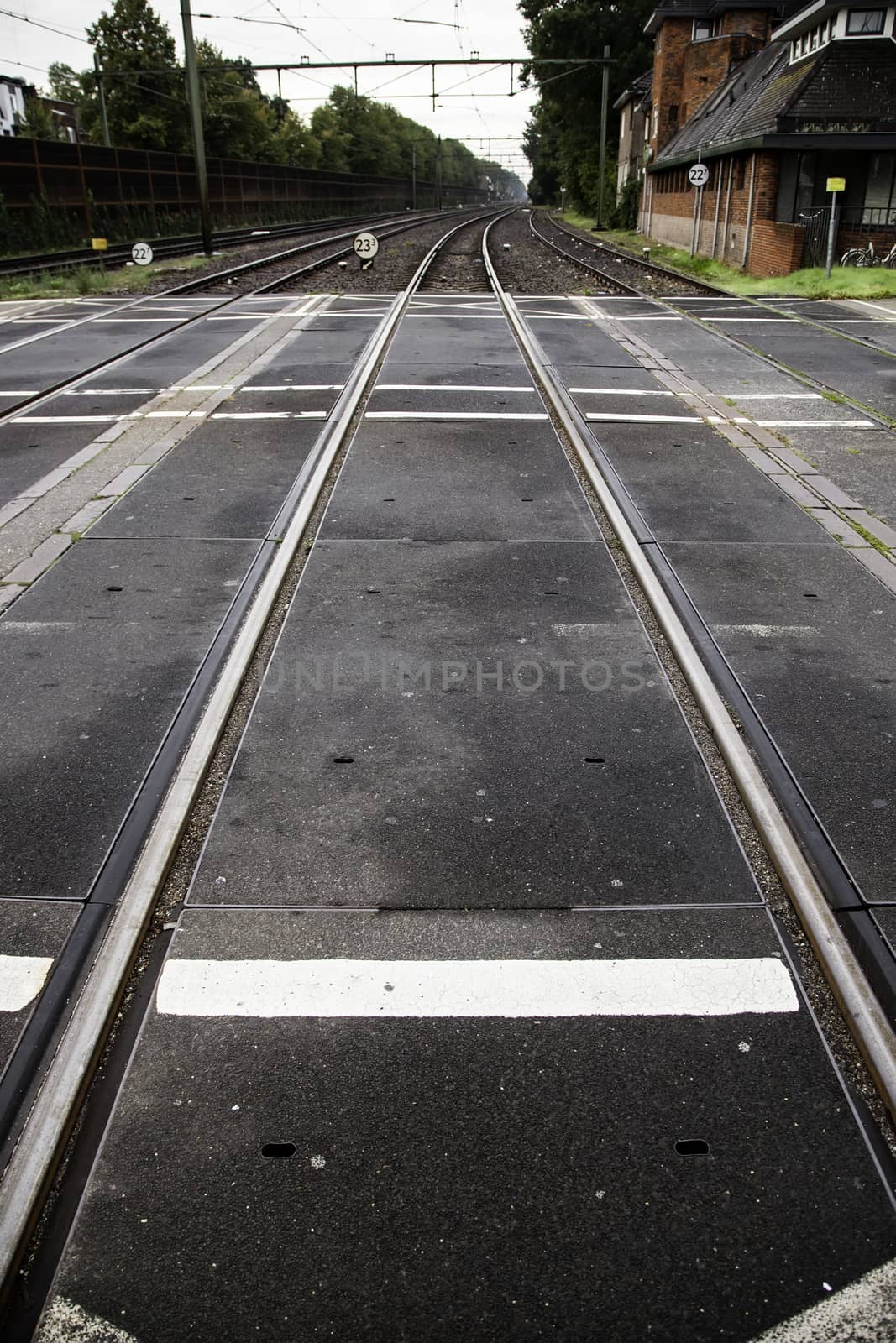 Train tracks in a station, transport detail by rails, trip