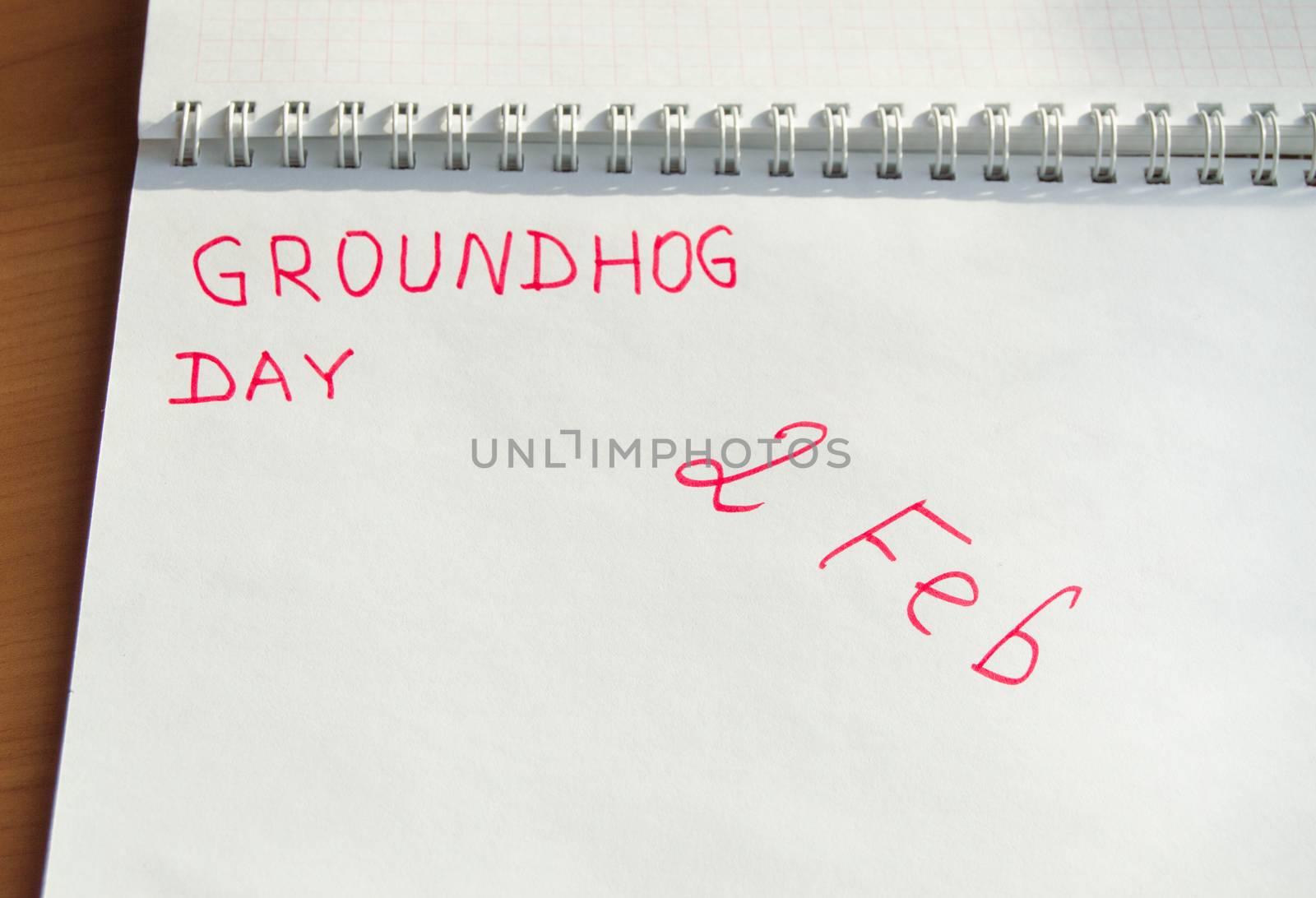 Groundhog day February calendar, Notepad with date 2 Feb.