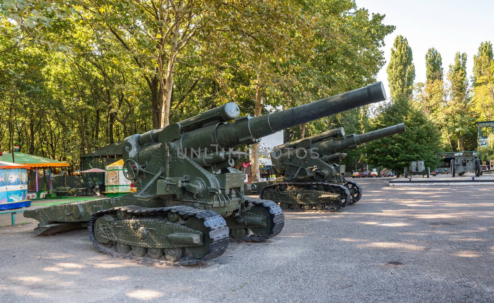 Odessa, Ukraine - 09.18.2018. Memorial of the heroic defense of Odessa in a sunny summer day. Coastal artillery no. 411