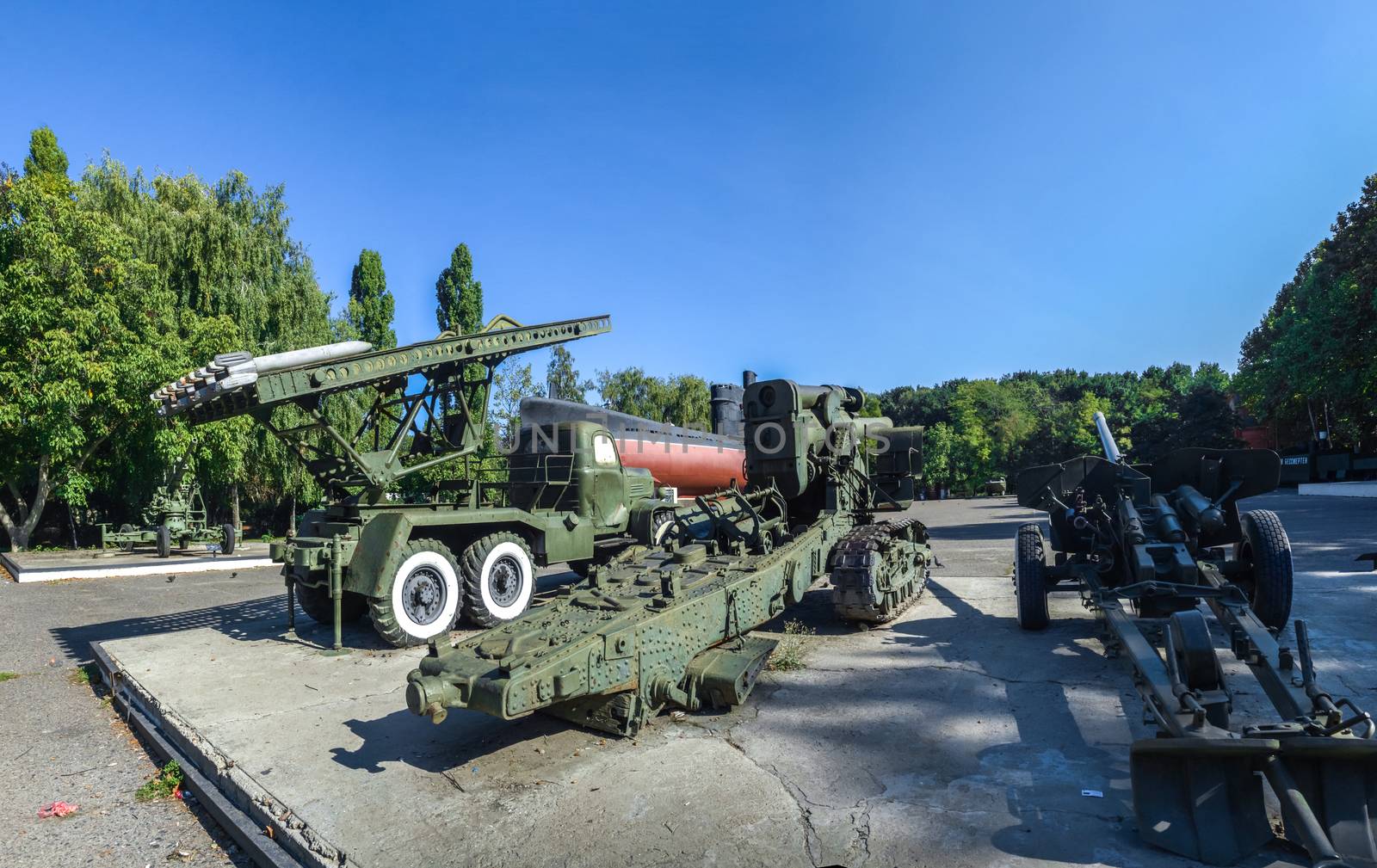 Odessa, Ukraine - 09.18.2018. Memorial of the heroic defense of Odessa in a sunny summer day. Coastal artillery no. 411