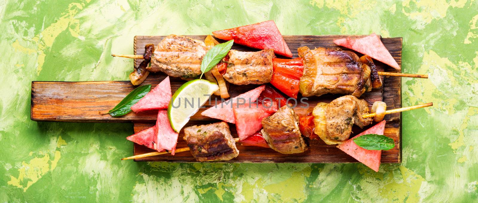 Shish kebab with watermelon garnish by LMykola