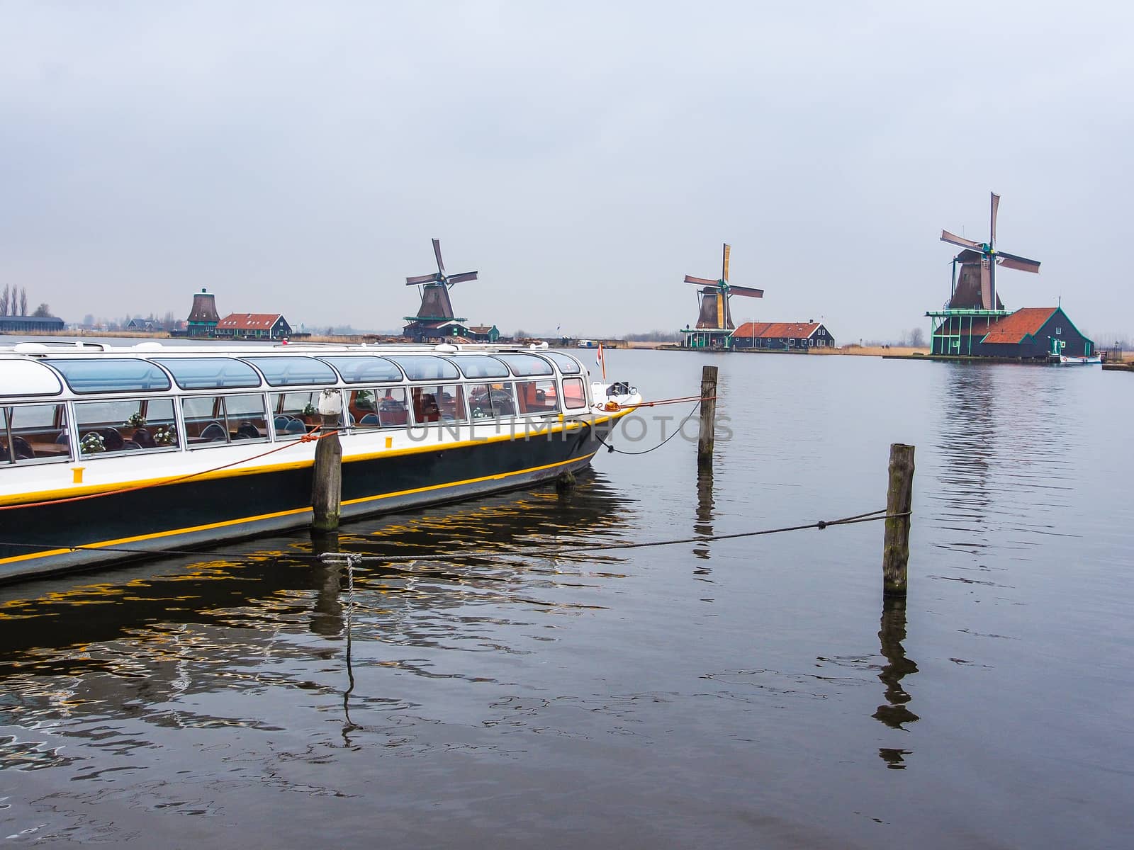 Boat transport  at Zaanse Schans ,neighborhood in the Dutch town of Zaandam, near Amsterdam,  The Netherlands.