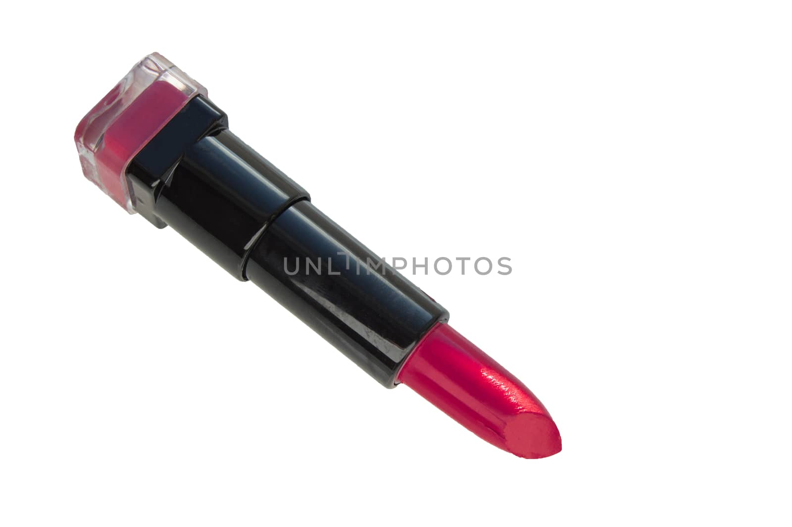 Red lipstick, outdoor tube isolated on white background.