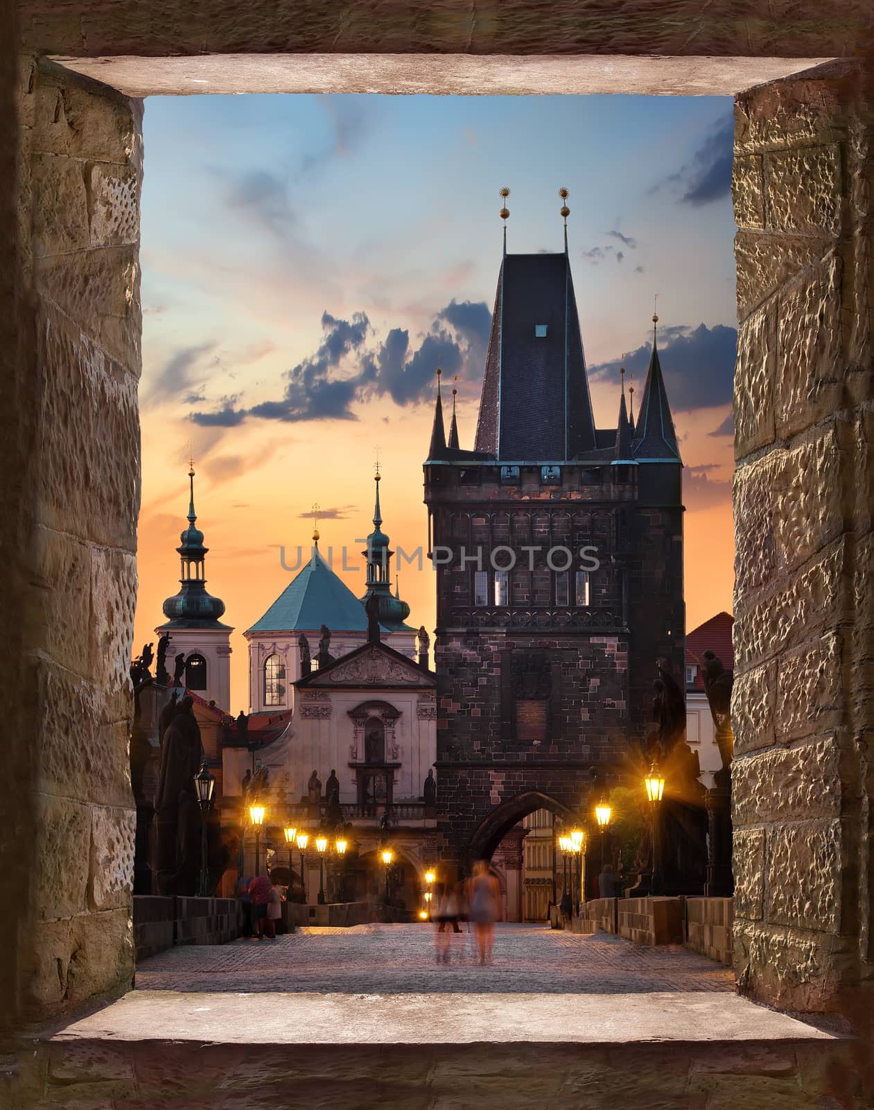View from the ancient window to the Charles Bridge