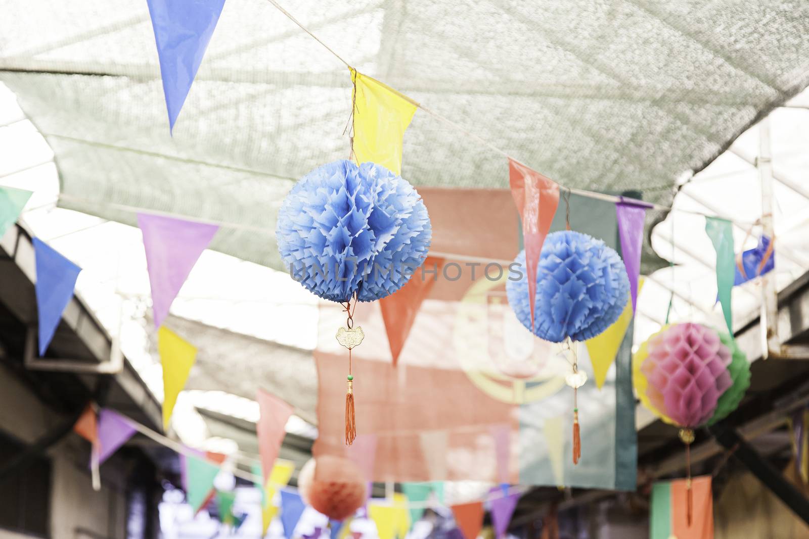Paper lanterns, detail of a decoration in a celebration