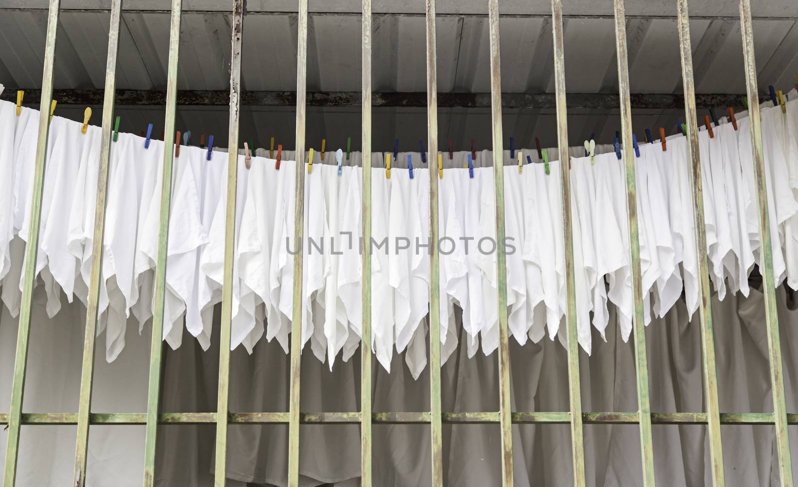 Hanging clothes, linen drying detail