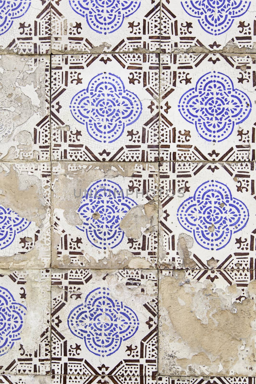 Typical decorative tiles, antique tiles detail Lisbon, art and decoration