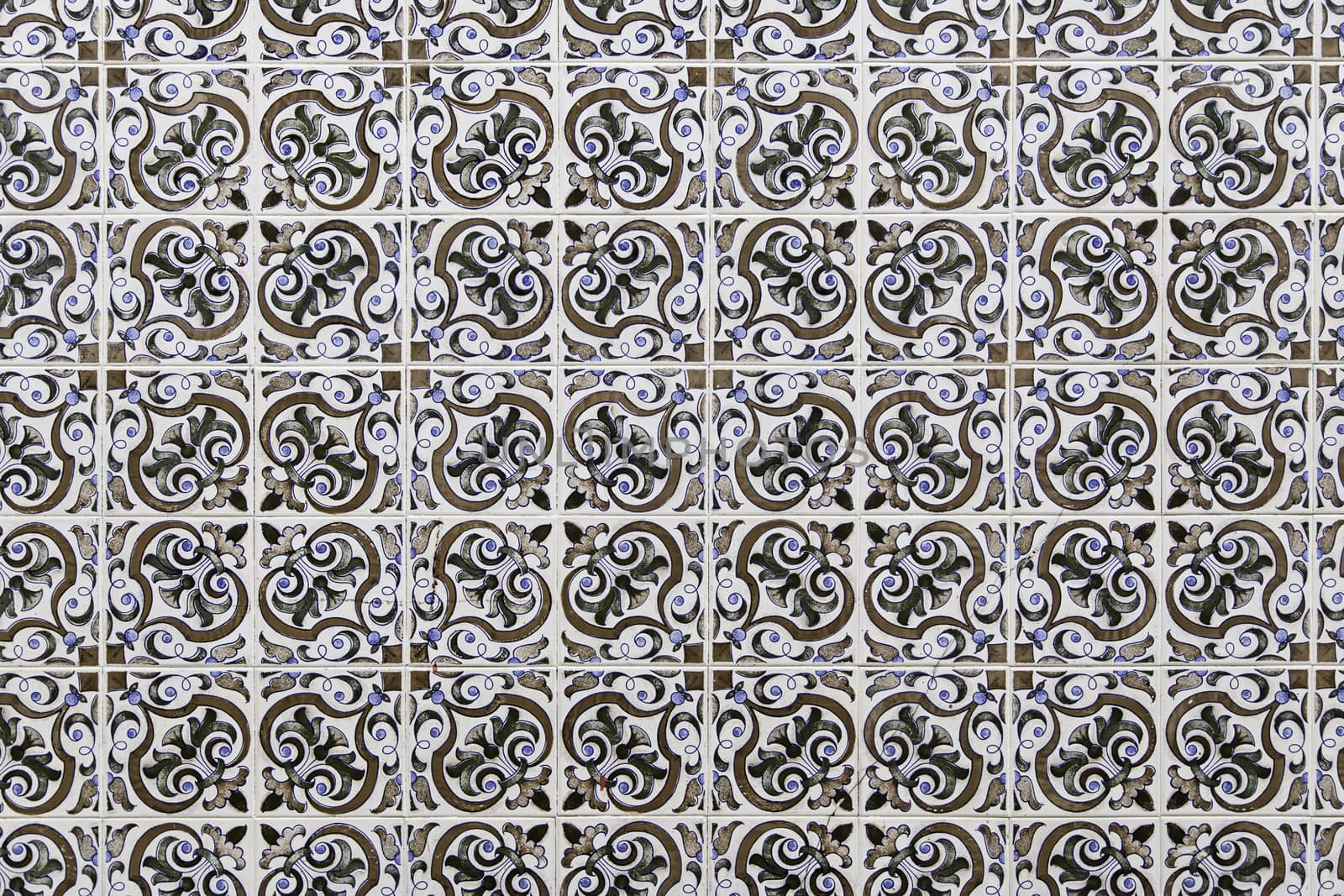 Typical decorative tiles, antique tiles detail Lisbon, art and decoration