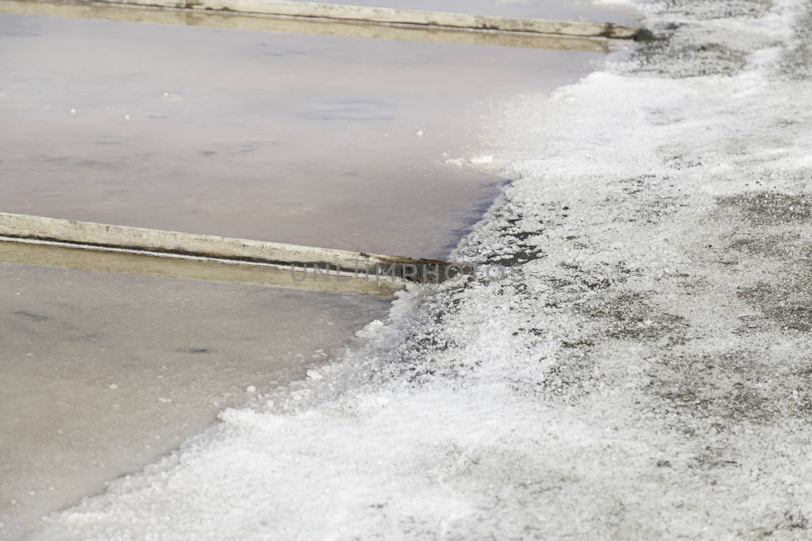 Natural salt mines, detail extraction of salt, water