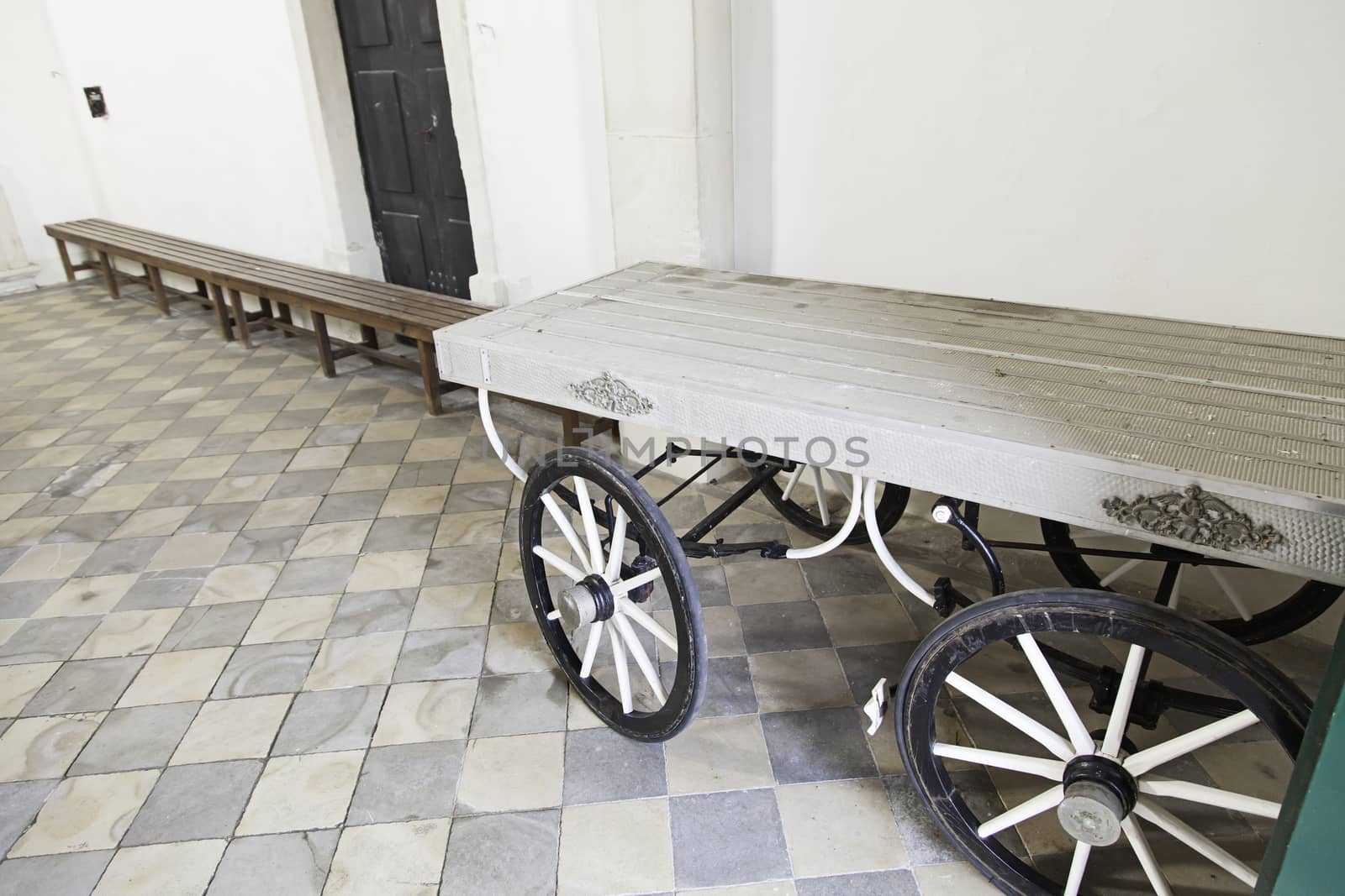 Old transport coffins, detail of an old car