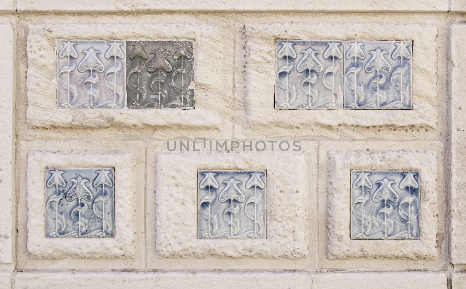 Typical decorative tiles, antique tiles detail Lisbon, art and decoration