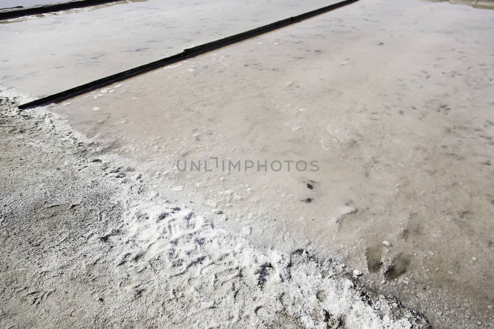 Natural salt mines, detail extraction of salt, water