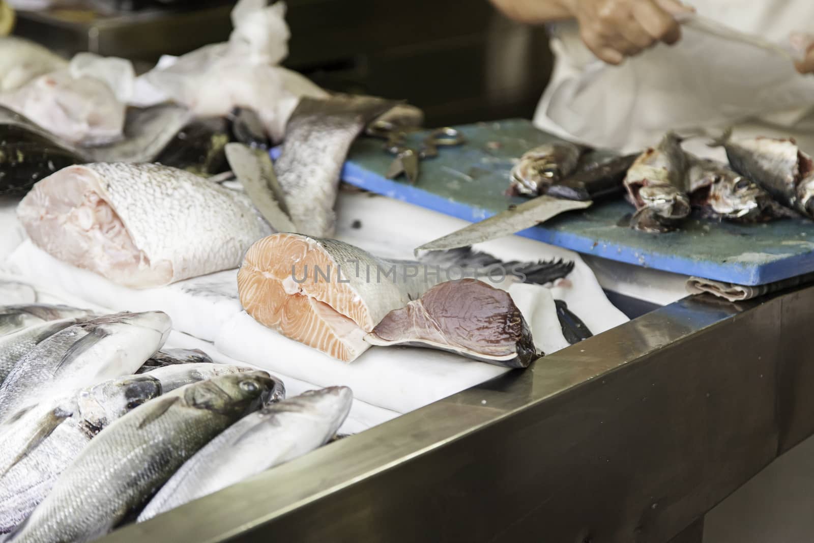 Fresh fish in a market, detail of an old market, healthy food