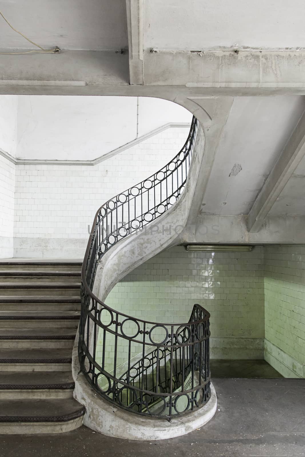 Spiral stairs ancient old market in Lisbon