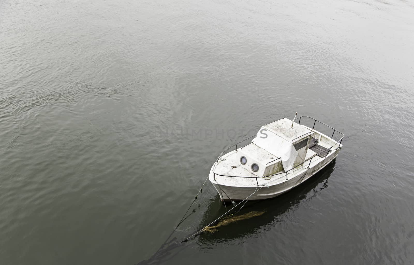 Old motor boat in the ocean, transportation vacation