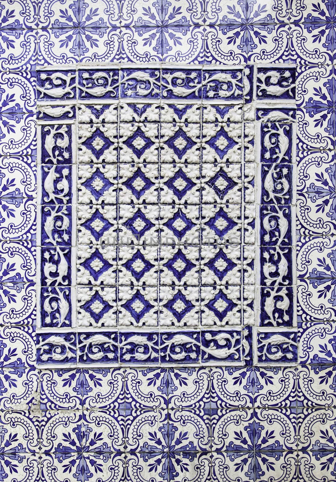 Typical decorative tiles, antique tiles detail Lisbon, art and decoration