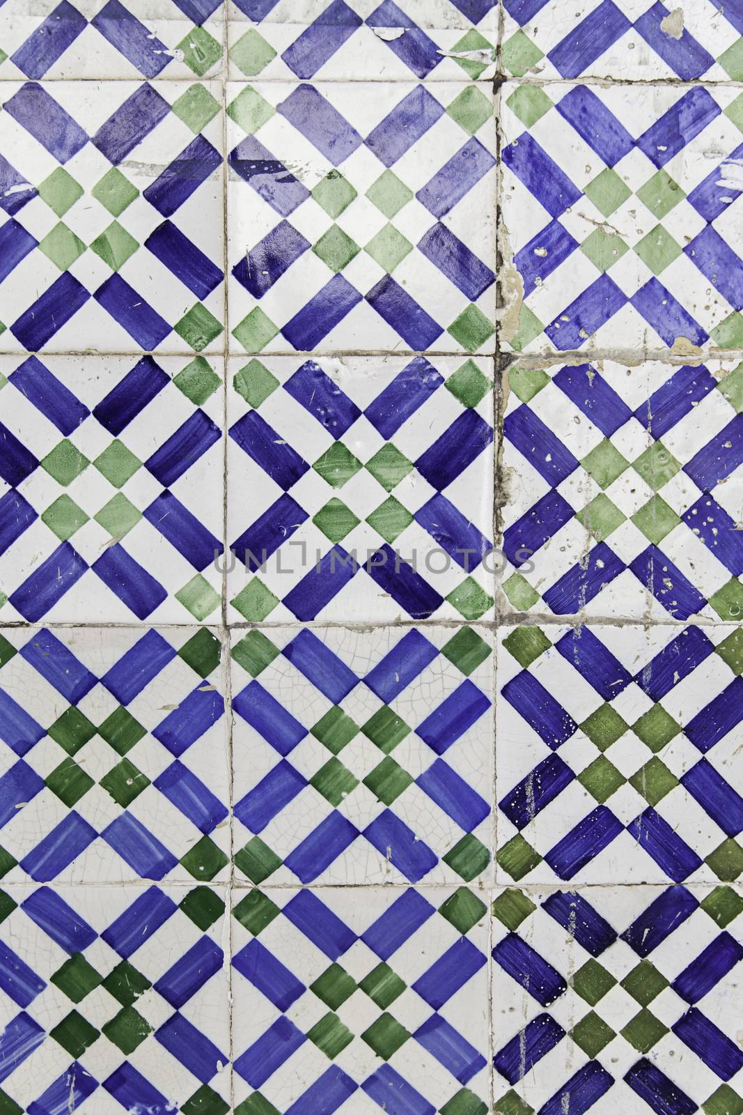 Typical decorative tiles, antique tiles detail Lisbon, art and decoration