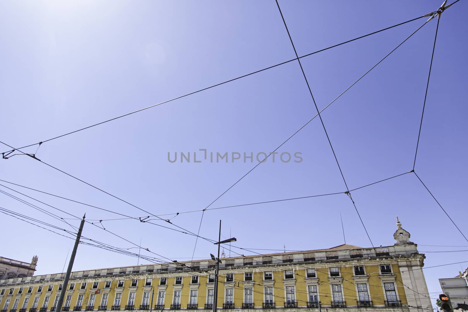 Tram rails hung in buildings, transportation