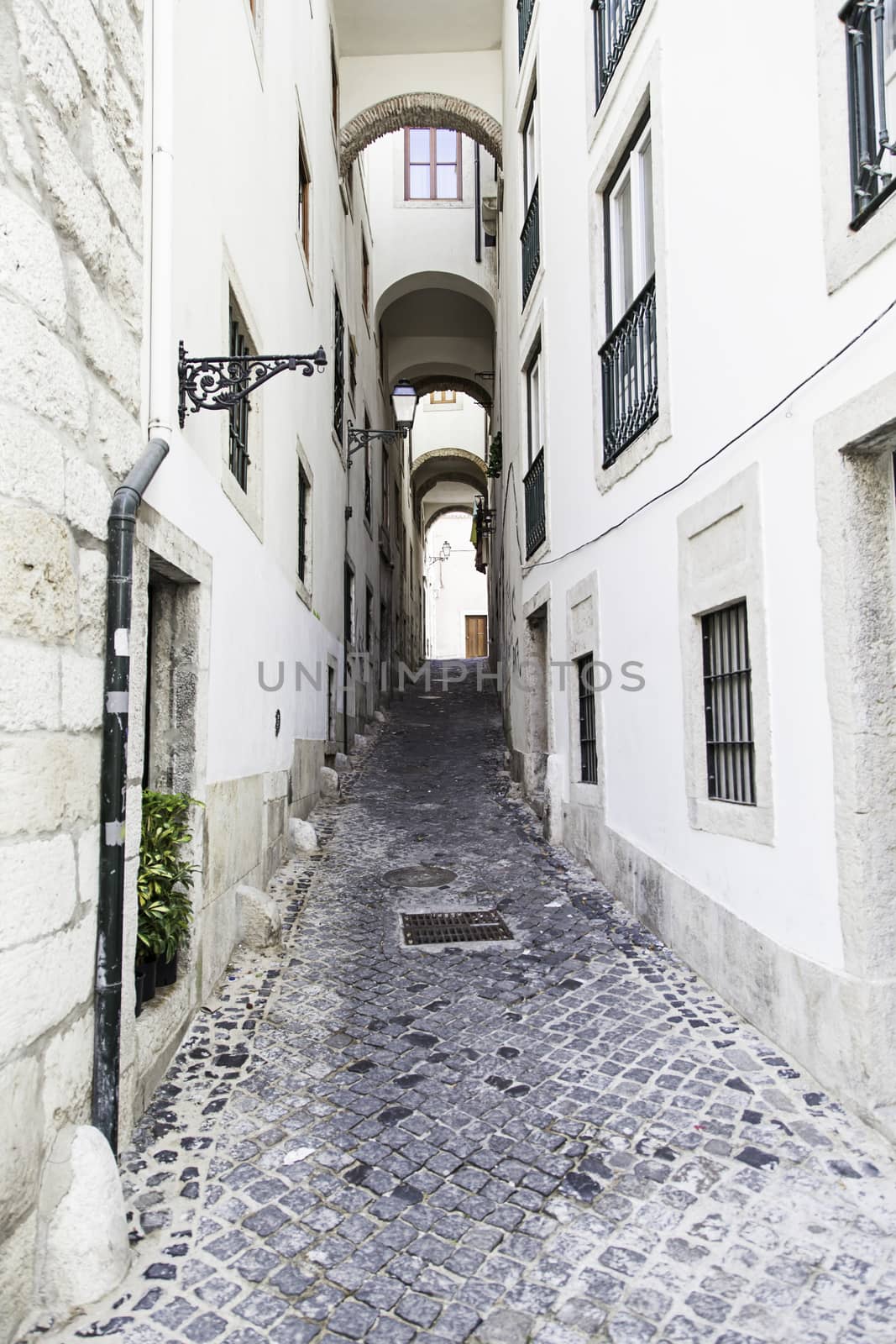 Lisbon old facade, detail of an old street portugal, tourism