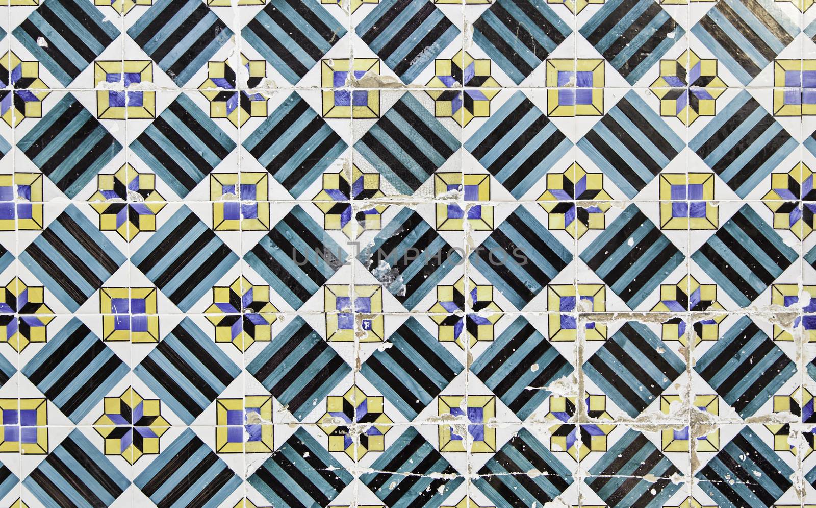 Typical decorative tiles, antique tiles detail Lisbon, art and decoration