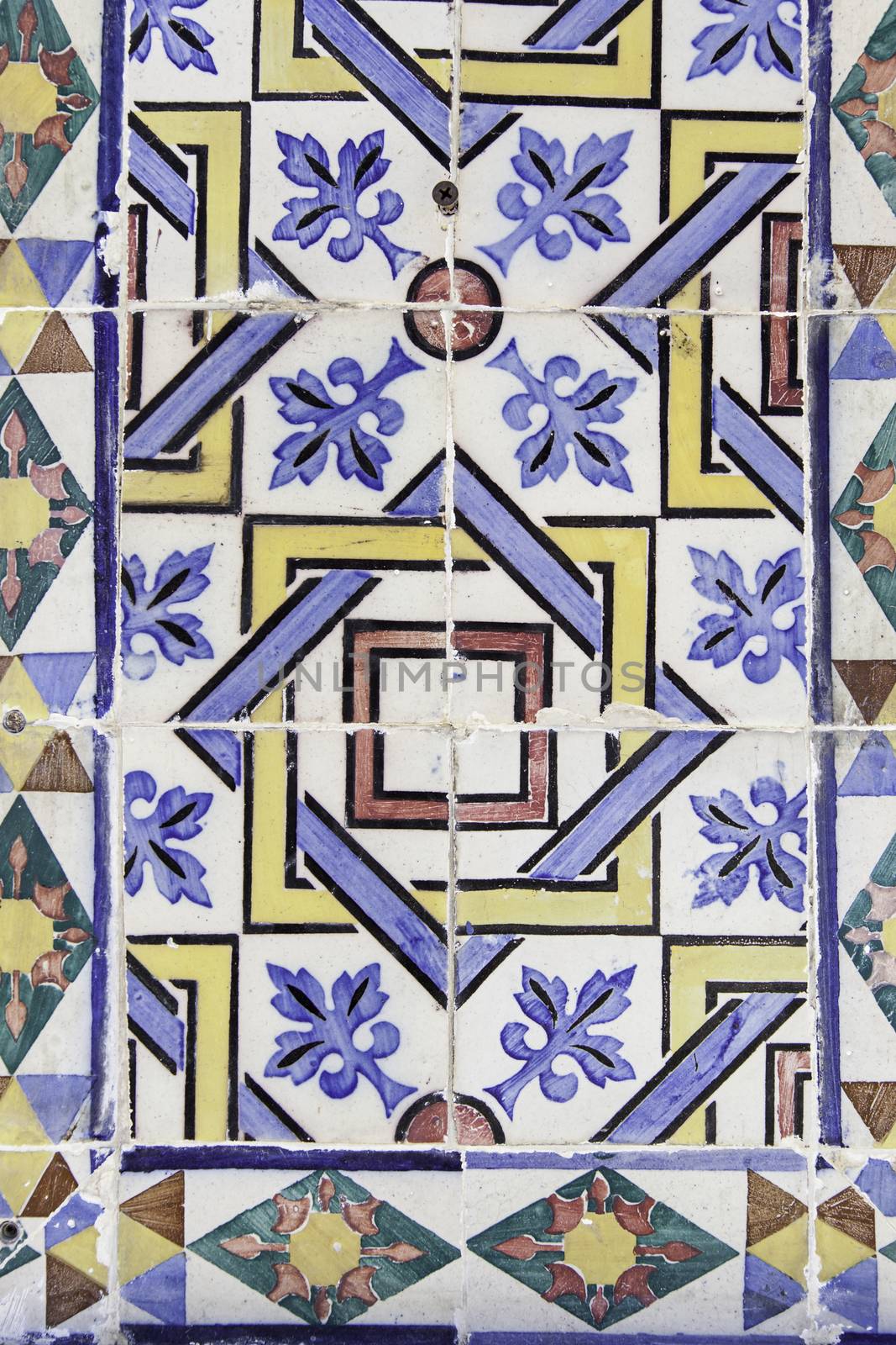 Typical decorative tiles, antique tiles detail Lisbon, art and decoration