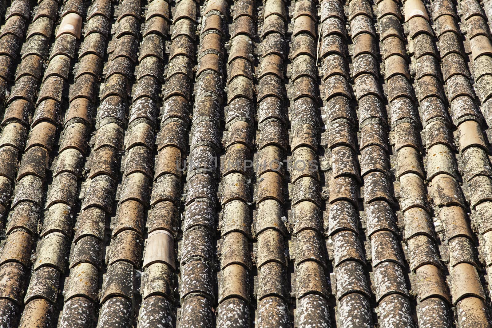 Ceramic tiles, detail of a background on a roof, insulation