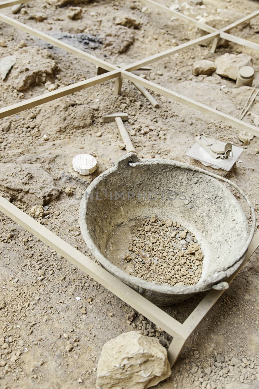Archaeological excavation, detail of an ancient exploration, prehistory