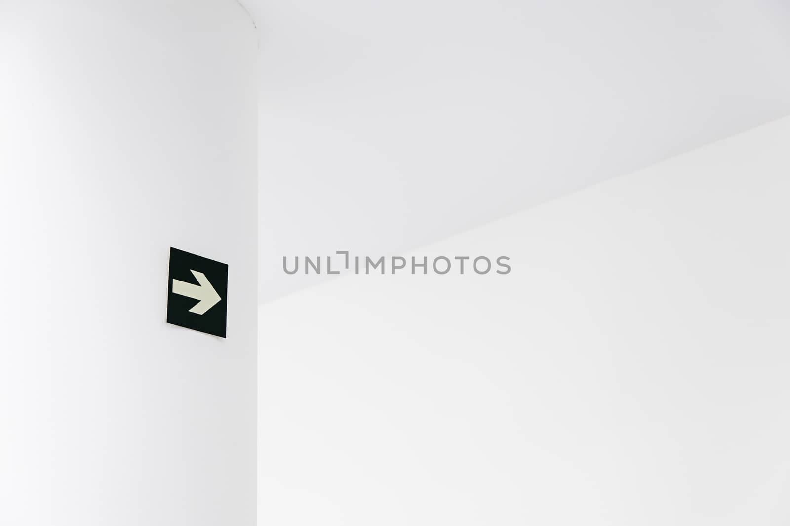Signage arrow, detail of an information signal, exhibition