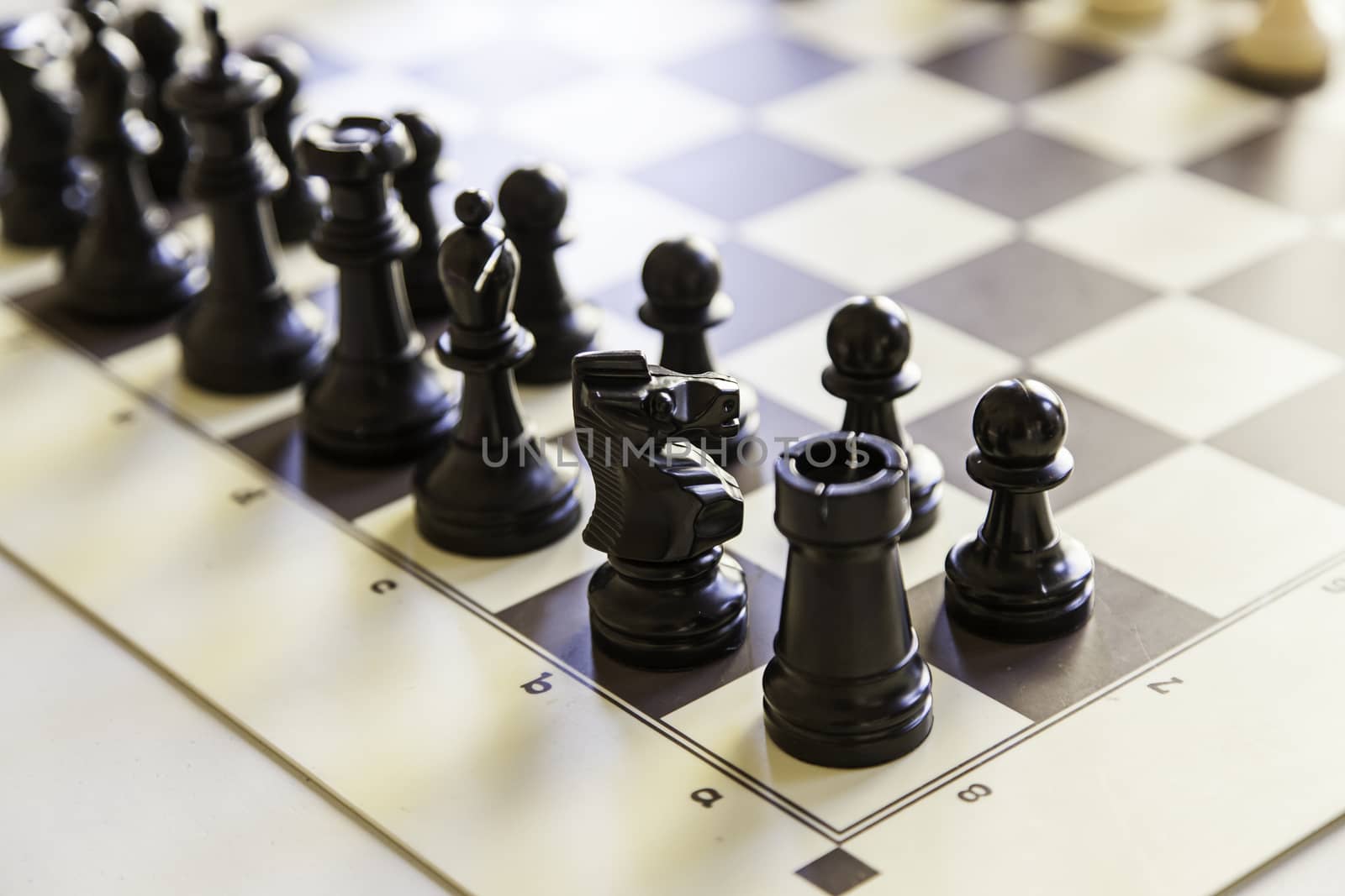 Chess in a championship, detail of a game, intelligence and strategy
