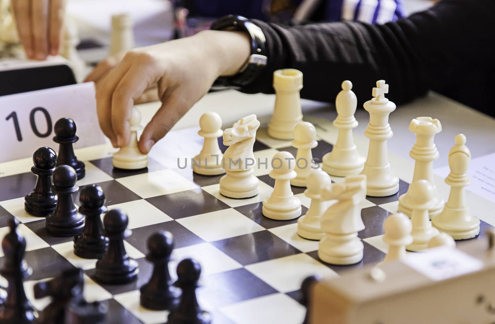 Chess championship, detail of a championship of intelligence, competition, board game