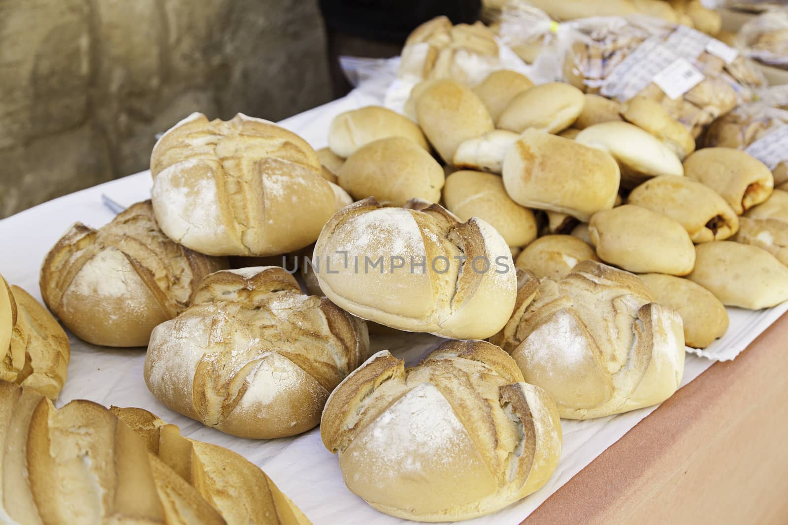 Artisan bread, detail of baked bread on the street