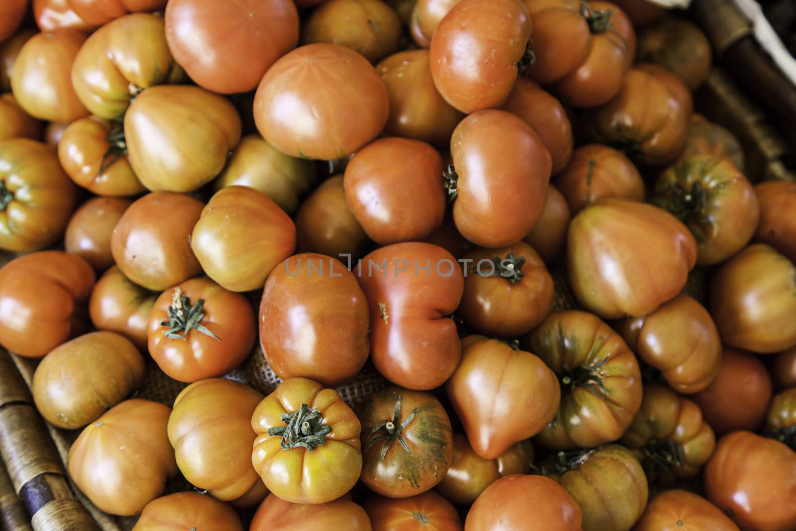 Tomatoes in a market, detail of a vegetable, ecological agriculture