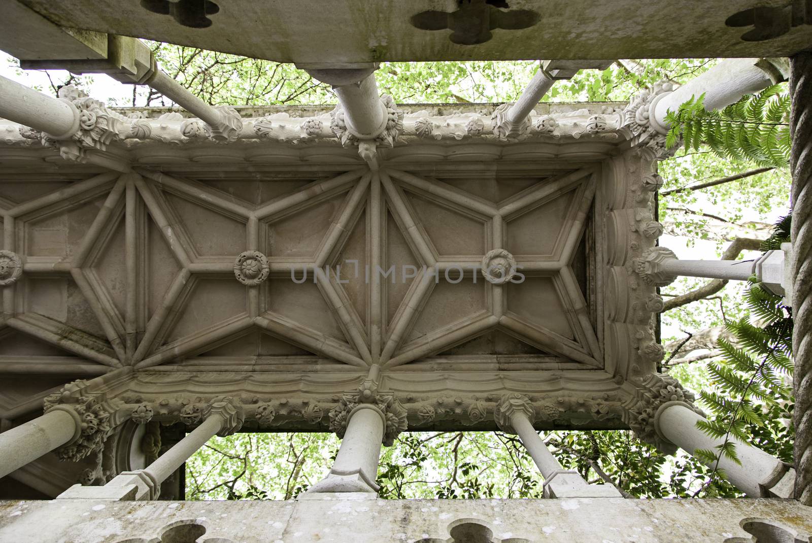 Roof decorated church, detail of decoration in carved stone
