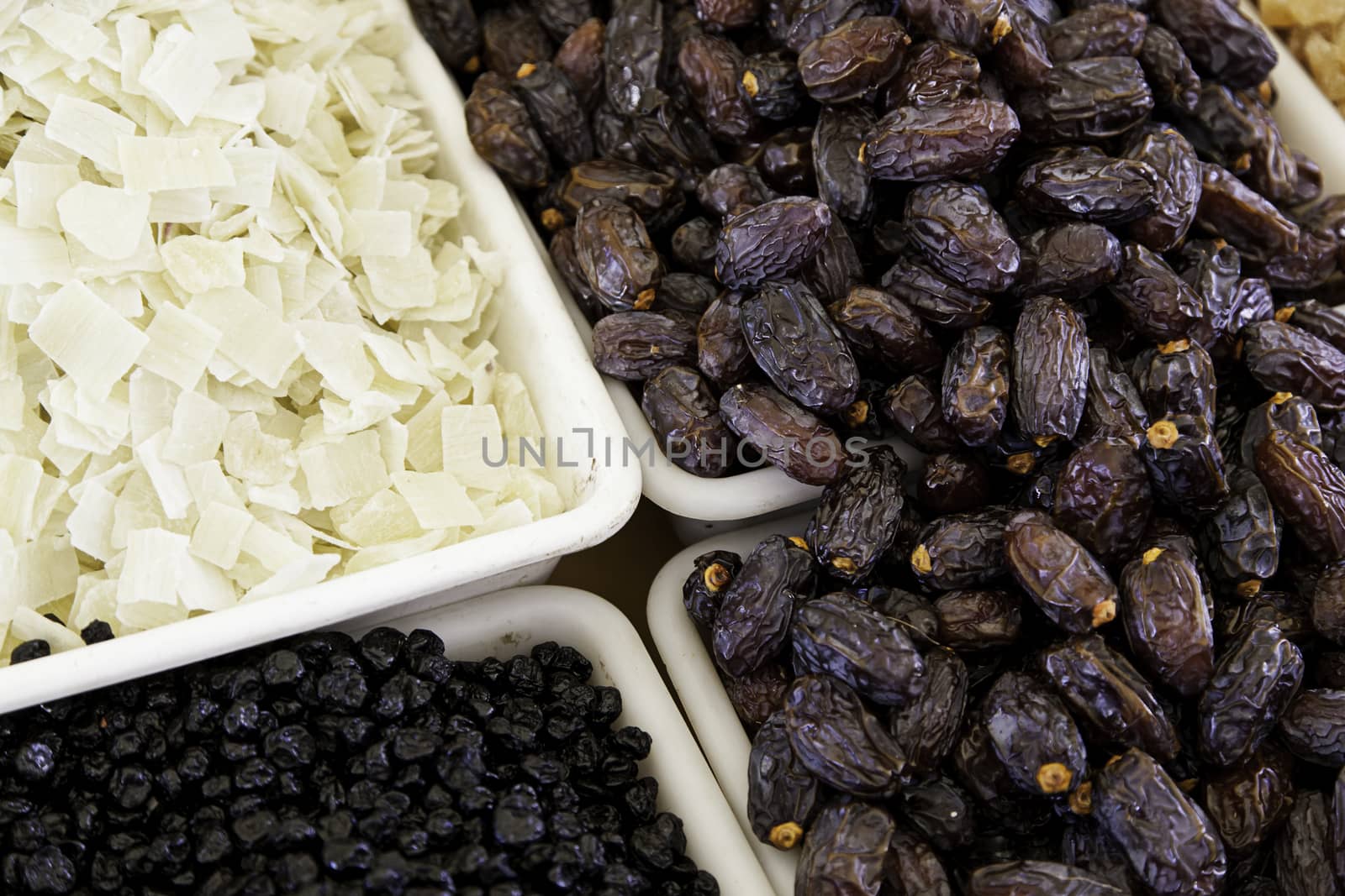 Dried plums, detail of dried fruit, preservation and healthy food