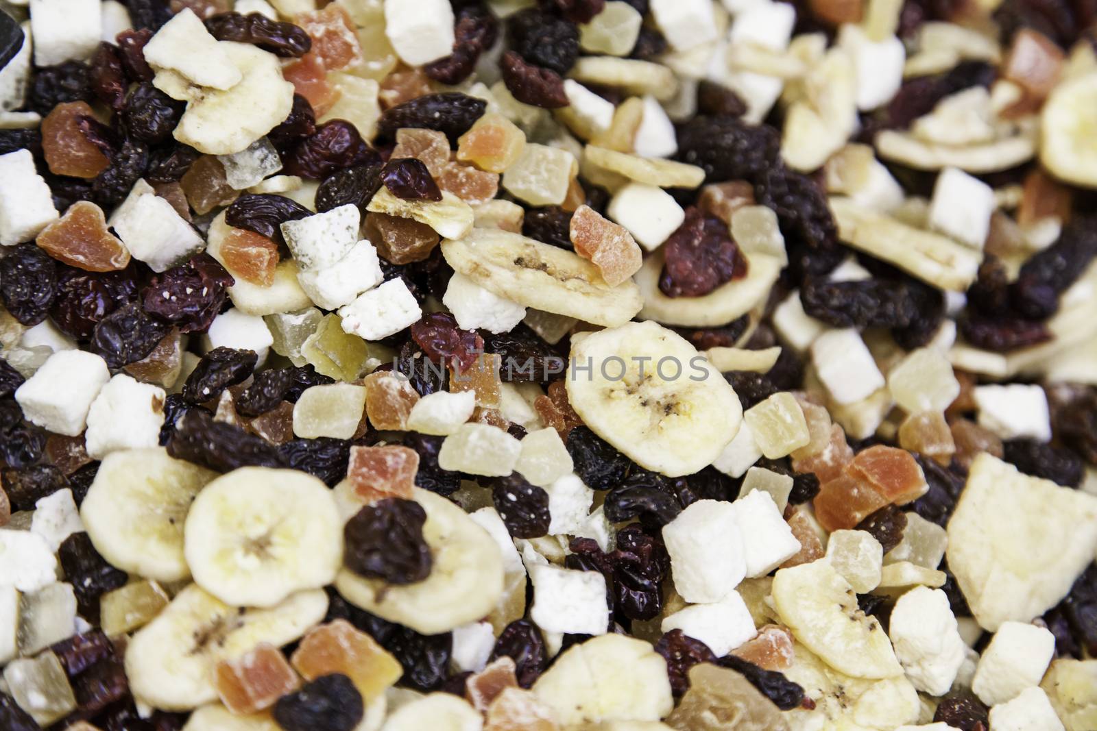 Dried fruits, detail of dried sweet fruits, preservation and healthy food, diet