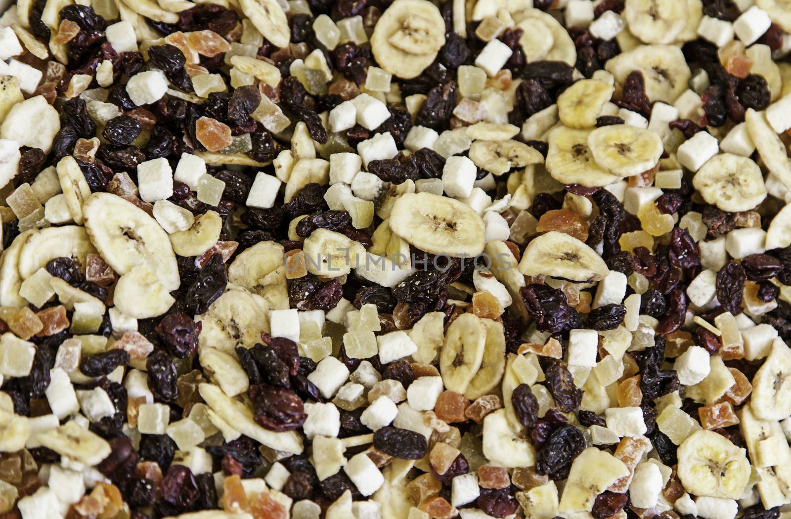 Dried fruits, detail of dried sweet fruits, preservation and healthy food, diet