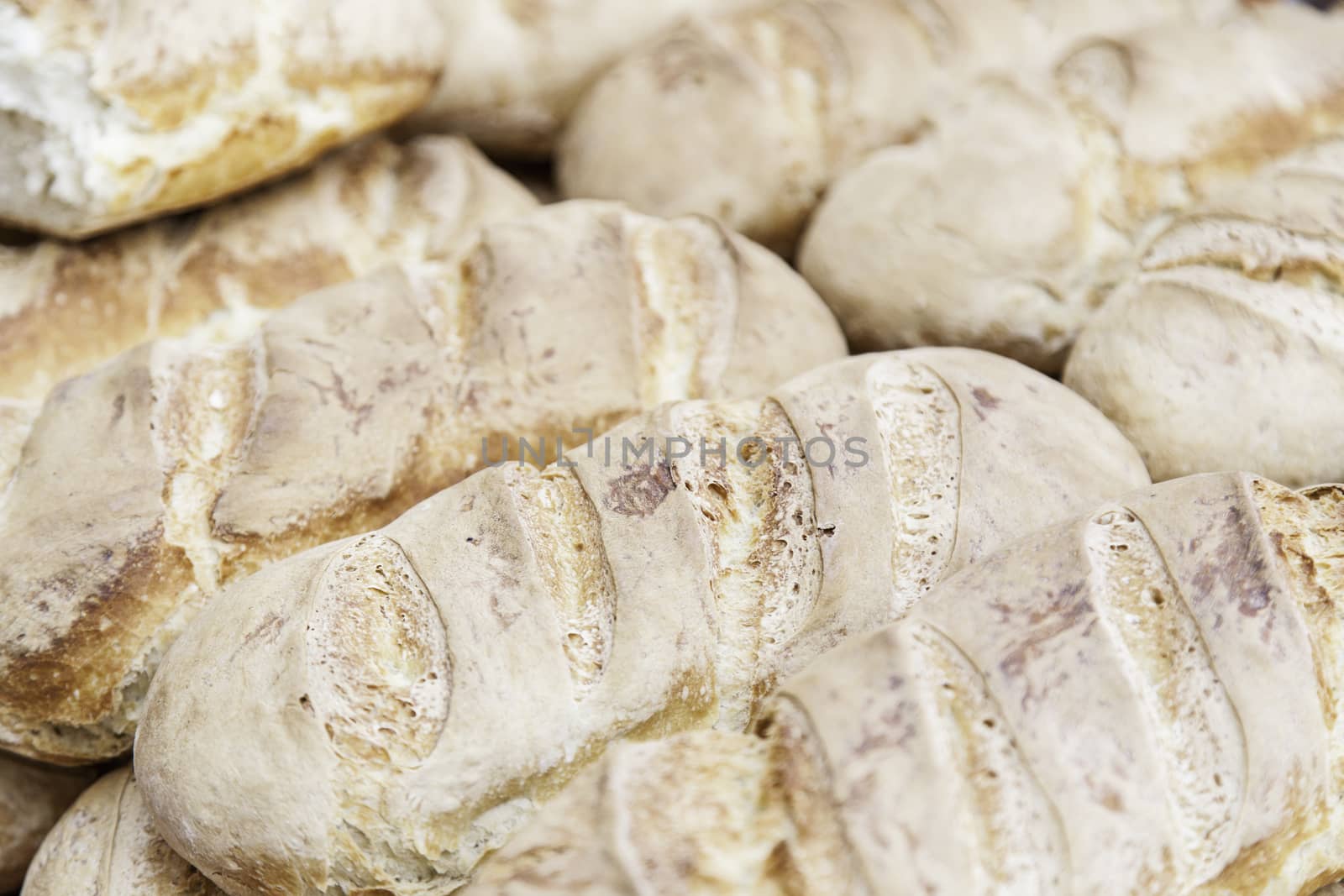 Artisan bread, detail of baked bread on the street
