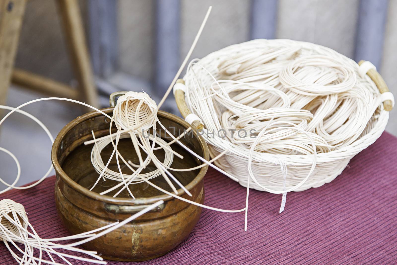 Esparto, basket, detail of craftsmanship, art and tradition