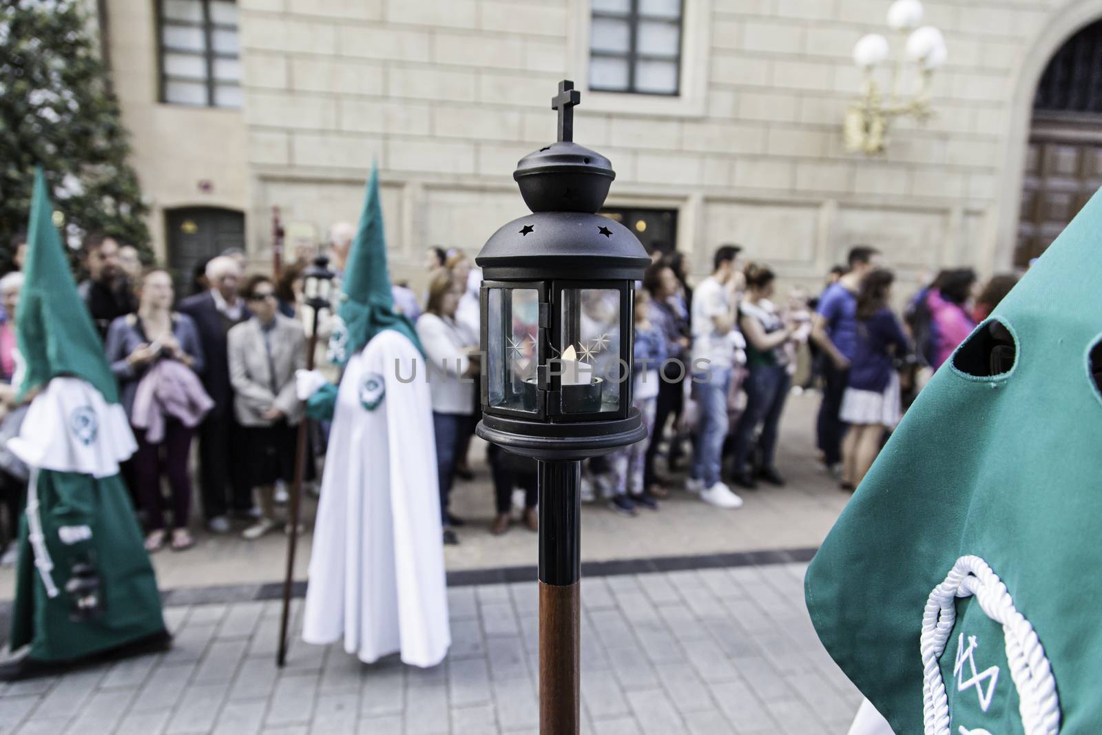 LOGROÑO, LA RIOJA, SPAIN - APRIL 15: Holy Week, religious tradition procession with people in typical costumes, on April 15, 2017 in Logroño, La Rioja, Spain by esebene