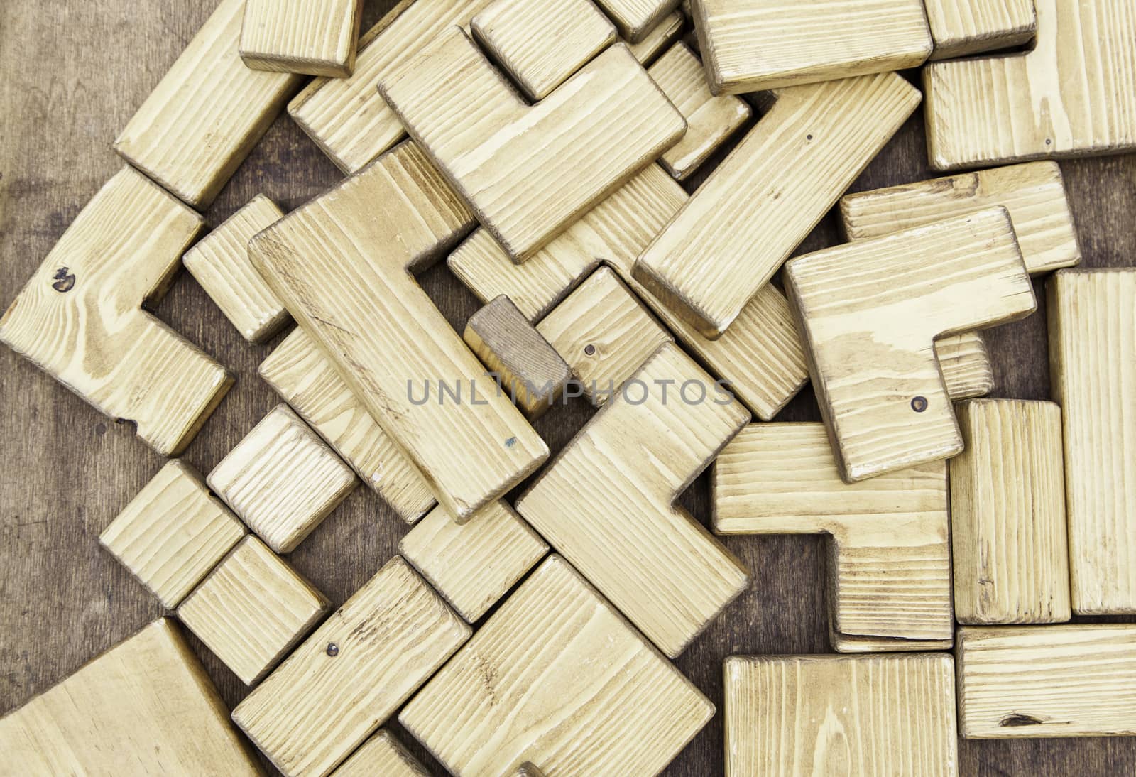 Children's wooden play, detail of an old game of construction, education and ingenuity