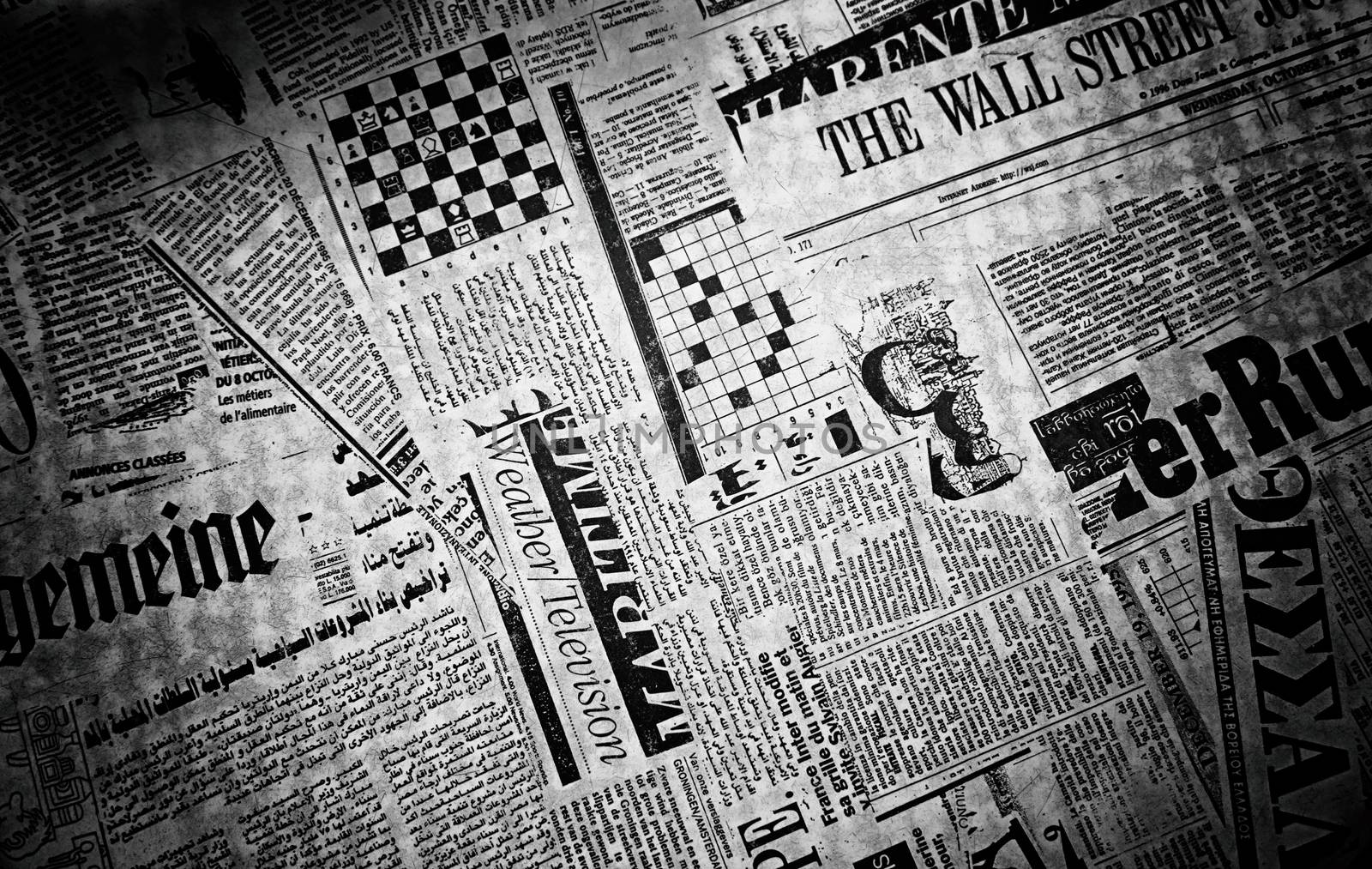 World newspapers, detail of newspapers with news, information and reading