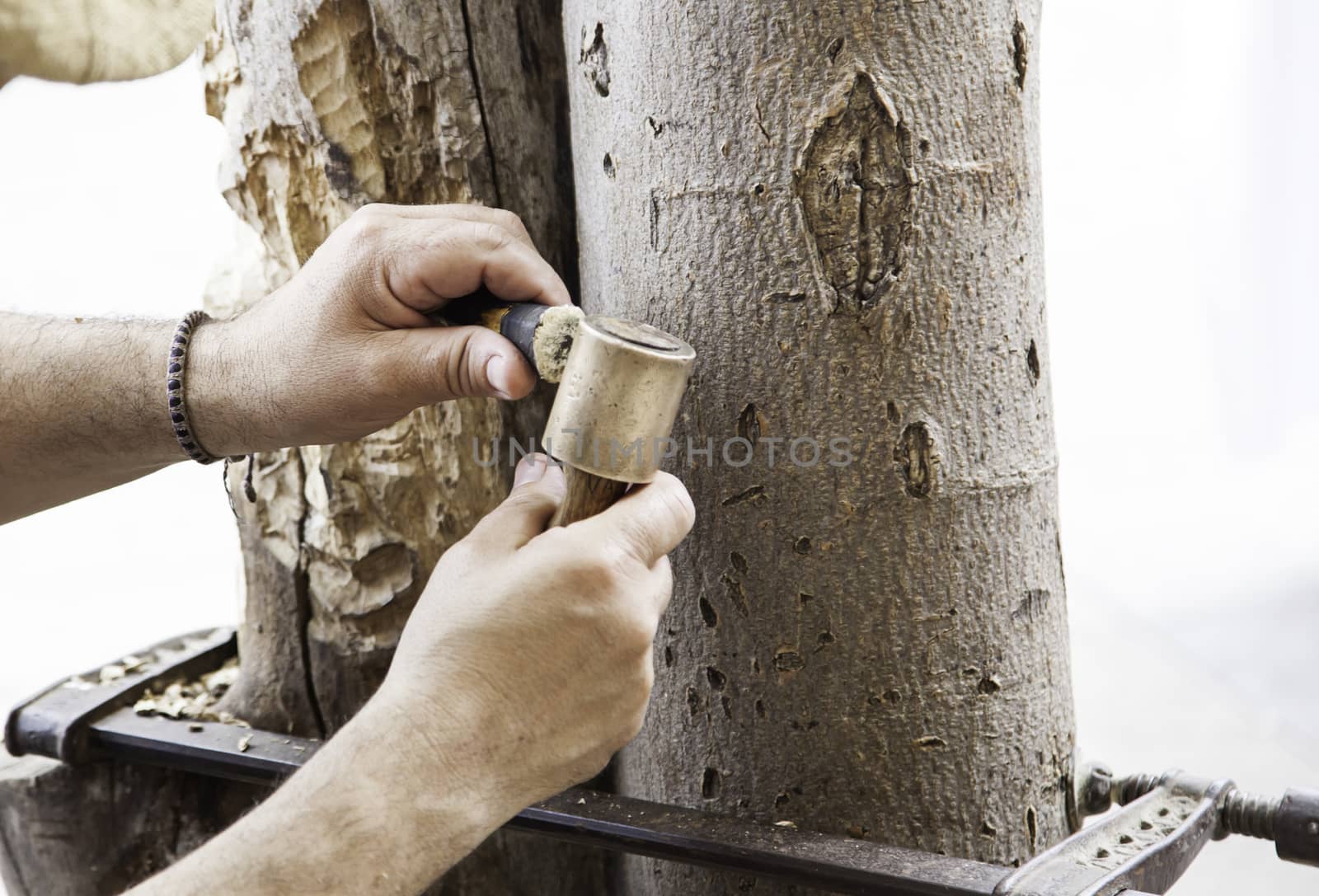 Carving wood by hand, detail of a craftsman, artisan and craftsman