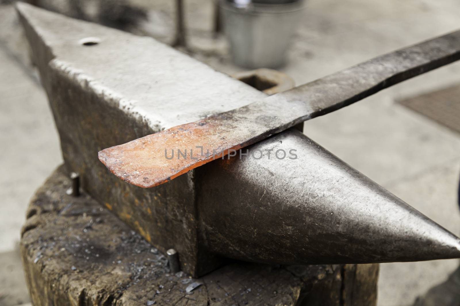 Red hot iron in a forge, working with hot iron, traditional work