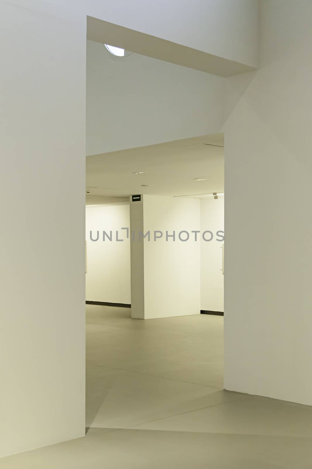 White corridor in a modern building, minimalist architecture detail, interior
