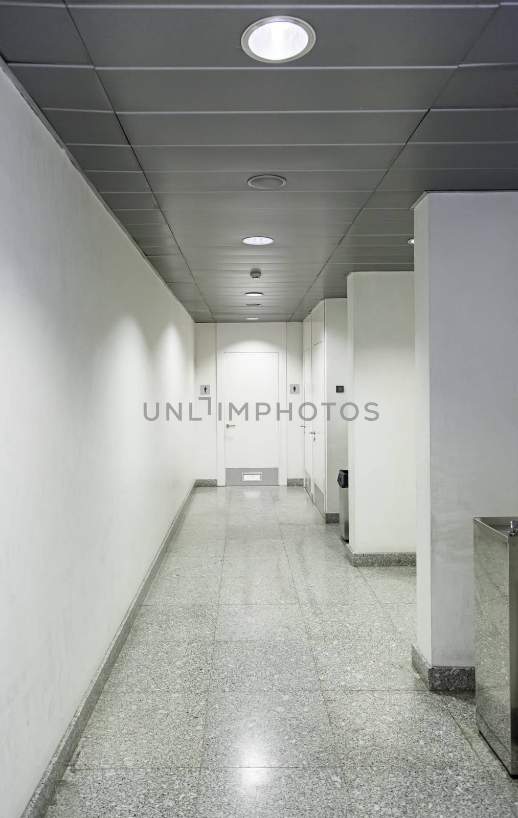 White corridor in a modern building, minimalist architecture detail, interior